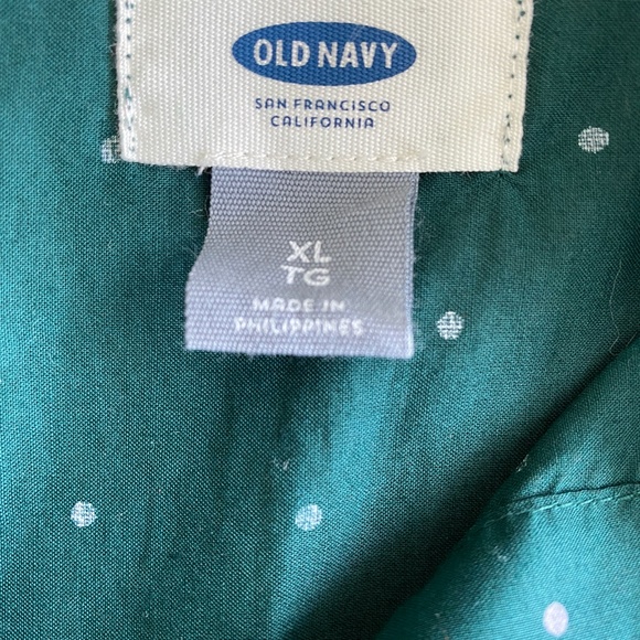 Old Navy Polka Dot Button Shirt Dark Green & White - Picture 6 of 9